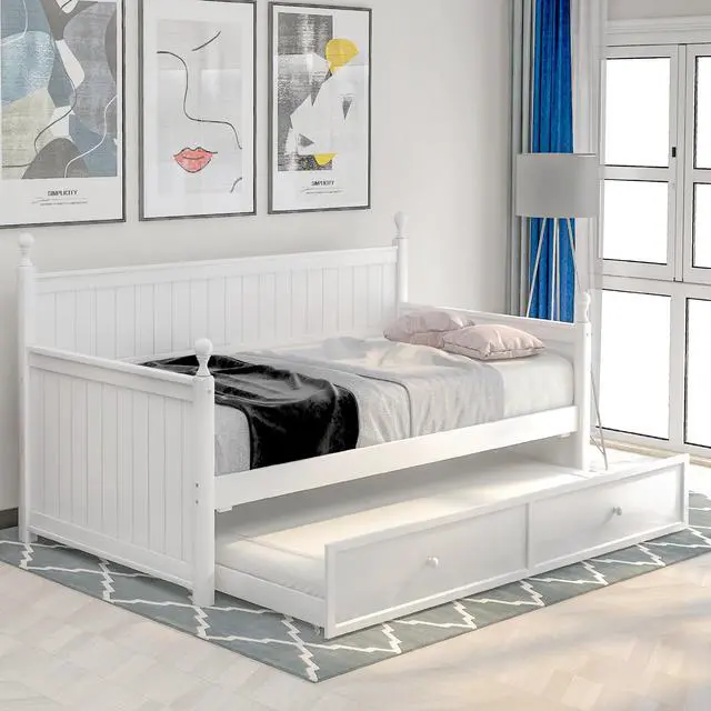 Alt view image 2 of 7 - Twin Size Wood Daybed With Twin Size Trundle (White)