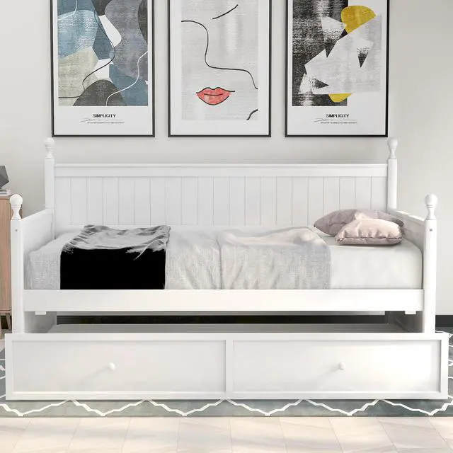 Alt view image 4 of 7 - Twin Size Wood Daybed With Twin Size Trundle (White)