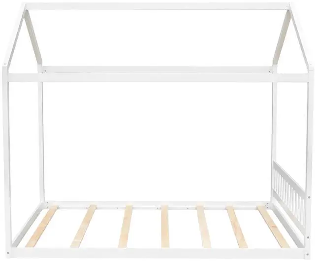 Main image of Queen Size Wooden House Bed With Headboard,White