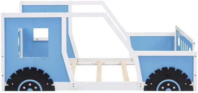 Main image of Twin Size Classic Car-Shaped Platform Bed With Wheels,Blue