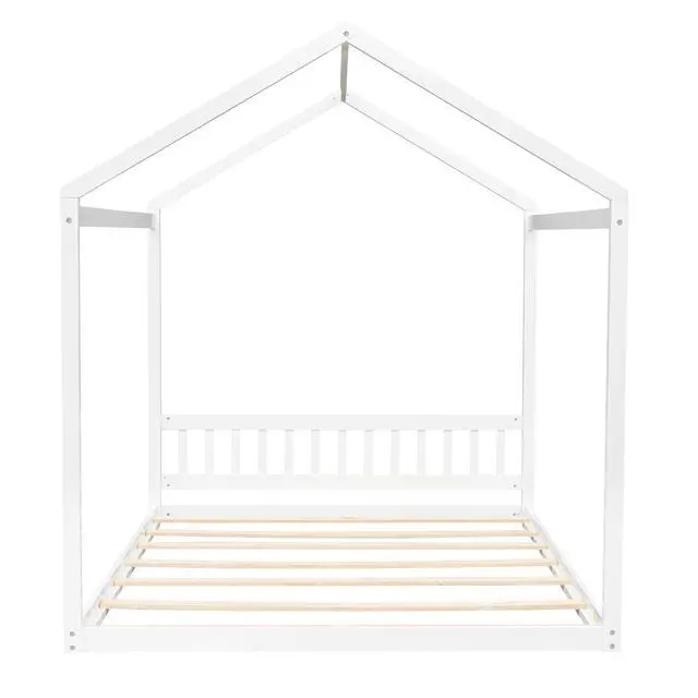 Alt view image 7 of 7 - Queen Size Wooden House Bed With Headboard,White