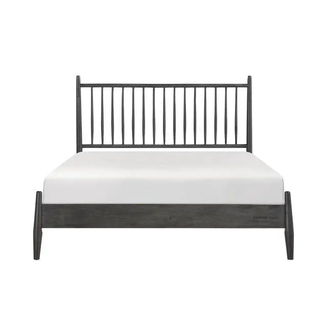 Alt view image 2 of 7 - Mid-Century Modern Design Queen Platform Bed 1Pc Gray Finish Wooden Bedroom Furniture Vertical Slats Headboard, Bed In A Box