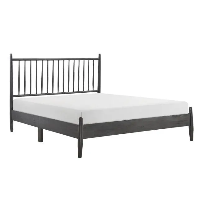 Alt view image 3 of 7 - Mid-Century Modern Design Queen Platform Bed 1Pc Gray Finish Wooden Bedroom Furniture Vertical Slats Headboard, Bed In A Box
