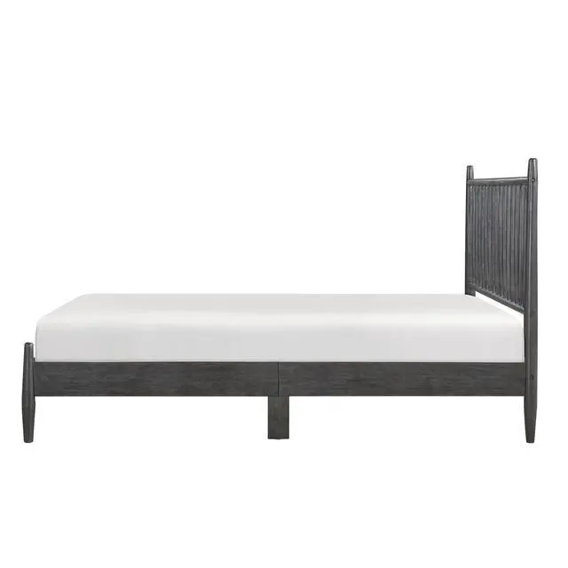 Alt view image 4 of 7 - Mid-Century Modern Design Queen Platform Bed 1Pc Gray Finish Wooden Bedroom Furniture Vertical Slats Headboard, Bed In A Box
