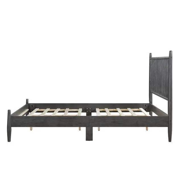Alt view image 7 of 7 - Mid-Century Modern Design Queen Platform Bed 1Pc Gray Finish Wooden Bedroom Furniture Vertical Slats Headboard, Bed In A Box