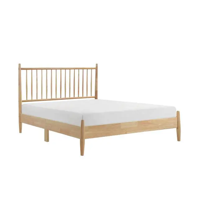 Alt view image 3 of 7 - Mid-Century Modern Design Full Platform Bed 1Pc Natural Finish Wooden Bedroom Furniture Vertical Slats Headboard, Bed In A Box