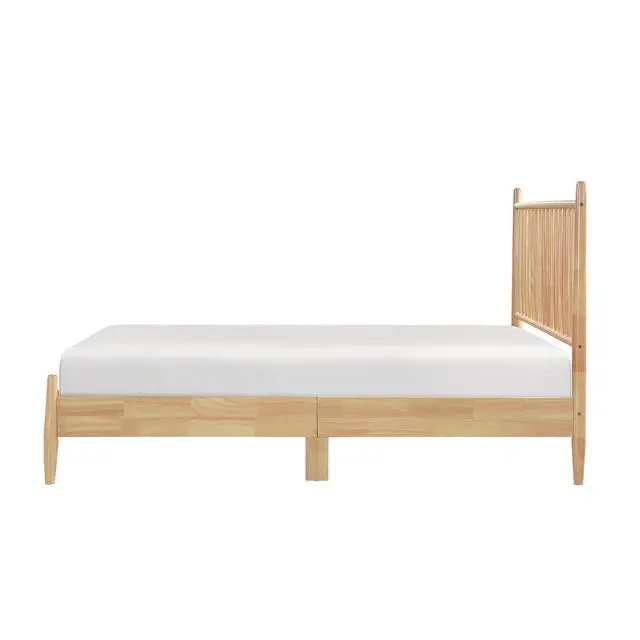 Alt view image 4 of 7 - Mid-Century Modern Design Full Platform Bed 1Pc Natural Finish Wooden Bedroom Furniture Vertical Slats Headboard, Bed In A Box