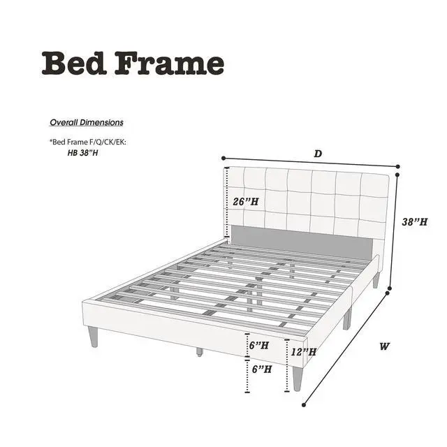 Alt view image 7 of 7 - Modern 1Pc Queen Size Bed Charcoal Polyfiber Tufted Headboard Platform Bedframe Bedroom Furniture