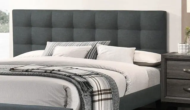 Alt view image 3 of 7 - Modern 1Pc Queen Size Bed Charcoal Polyfiber Tufted Headboard Platform Bedframe Bedroom Furniture