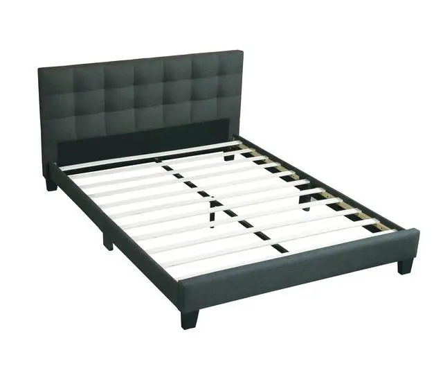 Alt view image 2 of 7 - Modern 1Pc Queen Size Bed Charcoal Polyfiber Tufted Headboard Platform Bedframe Bedroom Furniture