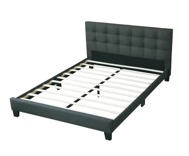 Alt view image 4 of 7 - Modern 1Pc Queen Size Bed Charcoal Polyfiber Tufted Headboard Platform Bedframe Bedroom Furniture