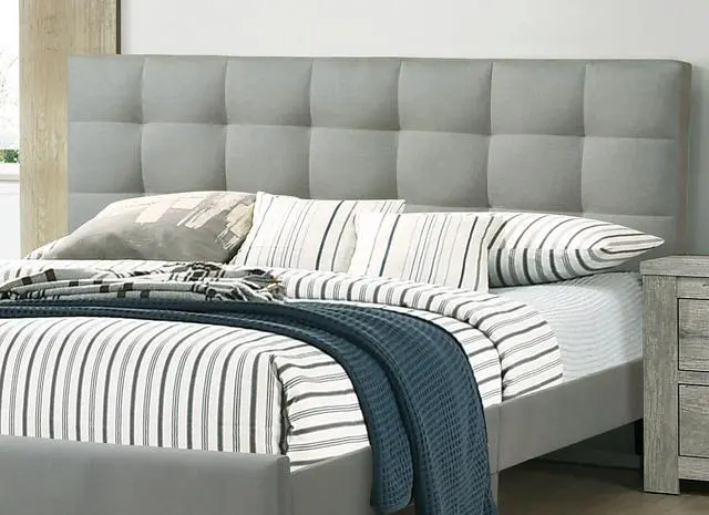 Alt view image 3 of 7 - Contemporary 1Pc Full Size Bed Grey Polyfiber Tufted Headboard Platform Bedframe Bedroom Furniture