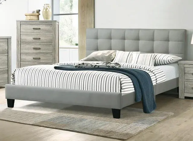 Alt view image 2 of 7 - Contemporary 1Pc Full Size Bed Grey Polyfiber Tufted Headboard Platform Bedframe Bedroom Furniture