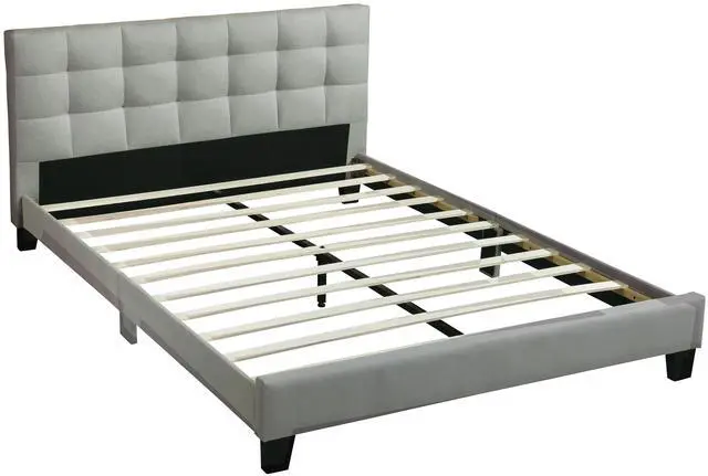 Alt view image 5 of 7 - Contemporary 1Pc Full Size Bed Grey Polyfiber Tufted Headboard Platform Bedframe Bedroom Furniture