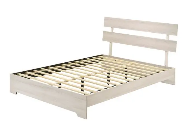 Alt view image 4 of 5 - 1Pc Rustic Queen Platform Bed Slat Headboard Low-Profile Bed Frame White Wash Finish Contemporary Bedroom Furniture
