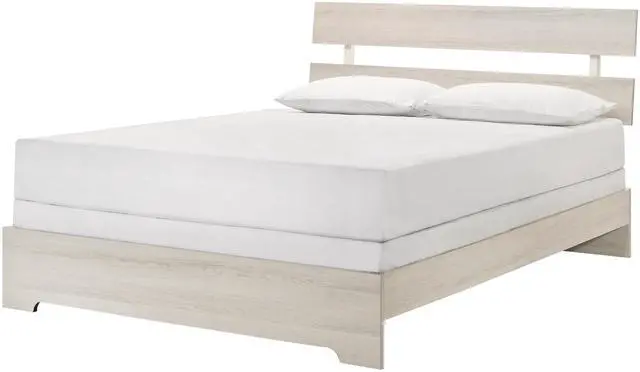 Main image of 1Pc Rustic Queen Platform Bed Slat Headboard Low-Profile Bed Frame White Wash Finish Contemporary Bedroom Furniture