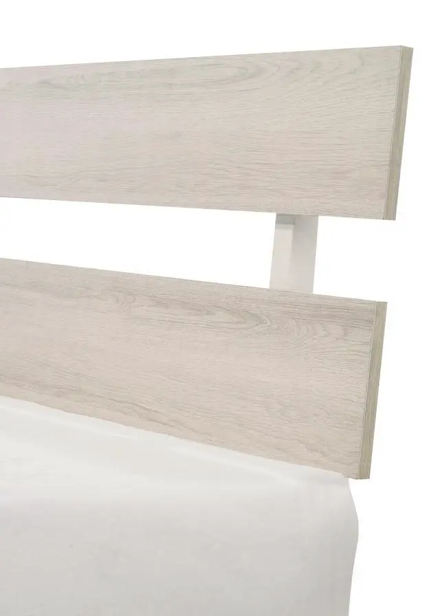 Alt view image 3 of 5 - 1Pc Rustic Queen Platform Bed Slat Headboard Low-Profile Bed Frame White Wash Finish Contemporary Bedroom Furniture