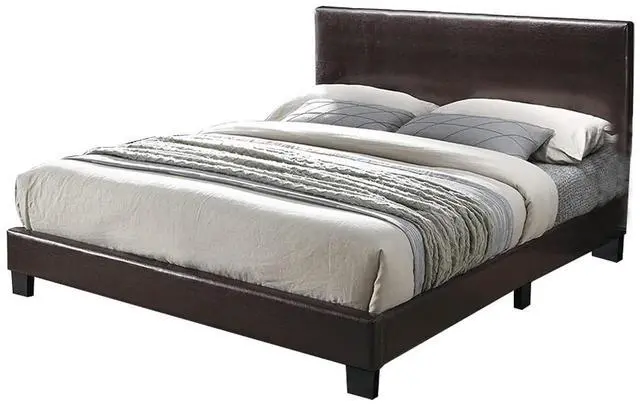 Alt view image 7 of 7 - Modern Brown 1Pc Full Size Bed Faux Leather Upholstered Bedframe Bedroom Furniture Adjustable Headboard