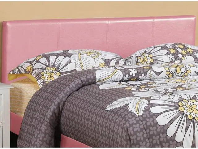 Alt view image 4 of 7 - Simple Modern Pink Faux Leather Upholstered Full Size Bed Bedroom Wooden Slats 1Pc Platform Bedframe