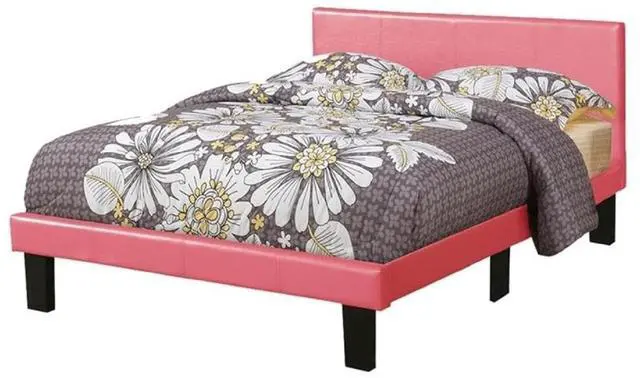 Alt view image 6 of 7 - Simple Modern Pink Faux Leather Upholstered Full Size Bed Bedroom Wooden Slats 1Pc Platform Bedframe