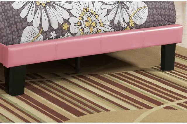 Alt view image 7 of 7 - Simple Modern Pink Faux Leather Upholstered Full Size Bed Bedroom Wooden Slats 1Pc Platform Bedframe