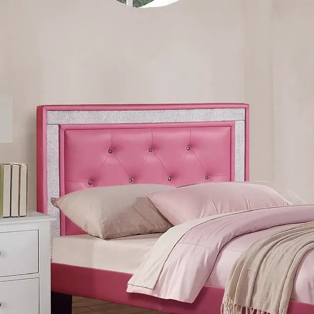 Alt view image 5 of 7 - Modern Bedroom Furniture 1Pc Twin Size Bed Pink Faux Leather Pu Wooden Legs Tufted Hb Slats Support