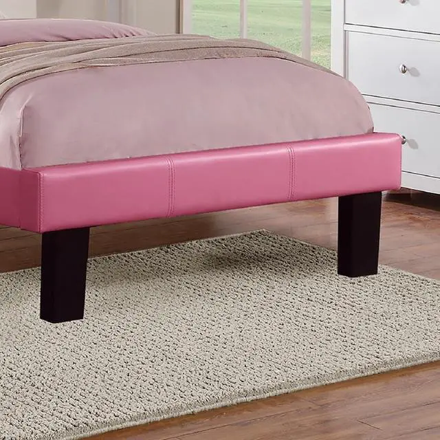 Alt view image 6 of 7 - Modern Bedroom Furniture 1Pc Twin Size Bed Pink Faux Leather Pu Wooden Legs Tufted Hb Slats Support