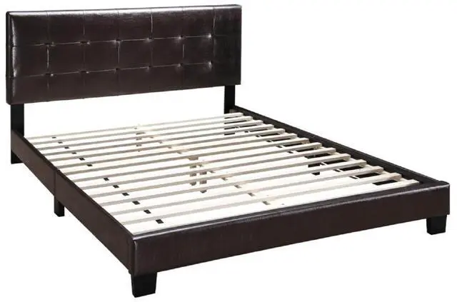 Main image of Contemporary Style 1Pc Full Size Bed Faux Leather Rectangle Headboard Brown Finish Bedroom Furniture