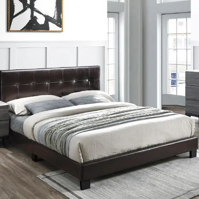 Alt view image 2 of 6 - Contemporary Style 1Pc Full Size Bed Faux Leather Rectangle Headboard Brown Finish Bedroom Furniture