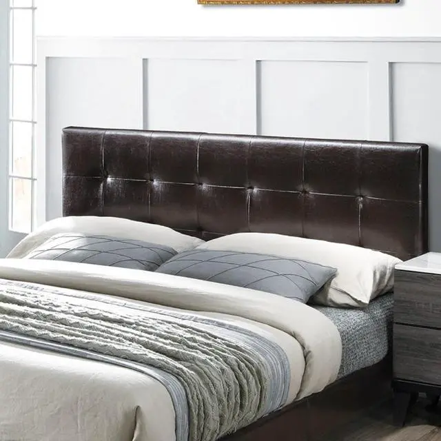 Alt view image 4 of 6 - Contemporary Style 1Pc Full Size Bed Faux Leather Rectangle Headboard Brown Finish Bedroom Furniture