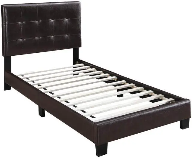 Main image of 1Pc Twin Size Bed Faux Leather Rectangle Headboard Brown Finish Bedroom Furniture