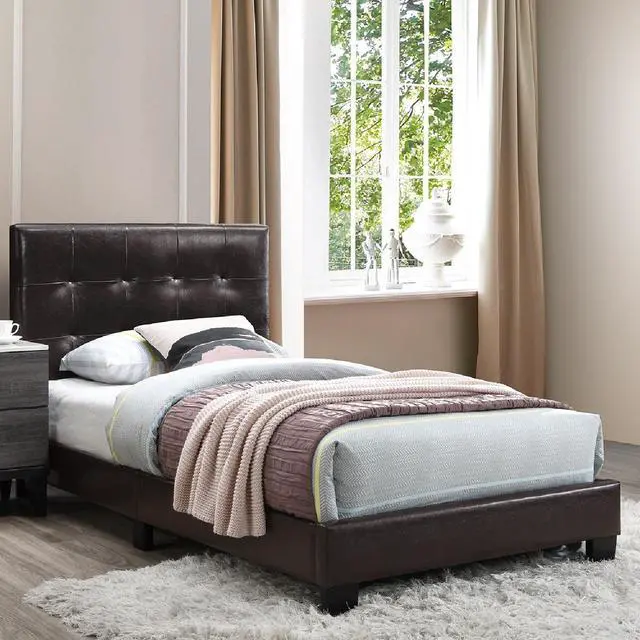 Alt view image 2 of 6 - 1Pc Twin Size Bed Faux Leather Rectangle Headboard Brown Finish Bedroom Furniture