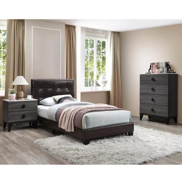 Alt view image 6 of 6 - 1Pc Twin Size Bed Faux Leather Rectangle Headboard Brown Finish Bedroom Furniture