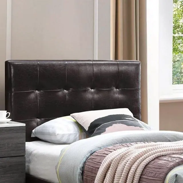 Alt view image 4 of 6 - 1Pc Twin Size Bed Faux Leather Rectangle Headboard Brown Finish Bedroom Furniture