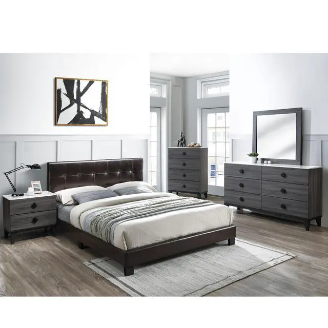 Alt view image 6 of 6 - Contemporary Style 1Pc Full Size Bed Faux Leather Rectangle Headboard Brown Finish Bedroom Furniture