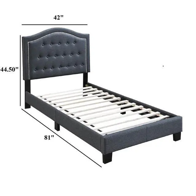 Alt view image 3 of 6 - 1Pc Twin Bed Button Tufted Headboard Middle Support Legs Charcoal Finish Bedroom Furniture