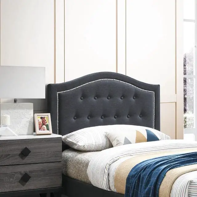 Alt view image 4 of 6 - 1Pc Twin Bed Button Tufted Headboard Middle Support Legs Charcoal Finish Bedroom Furniture