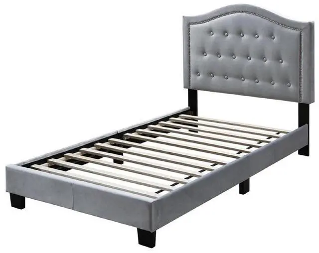 Main image of European Style 1Pc Twin Size Bed Button Tufted Headboard Gray Finish Bedroom Furniture