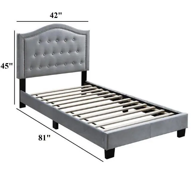 Alt view image 3 of 7 - European Style 1Pc Twin Size Bed Button Tufted Headboard Gray Finish Bedroom Furniture