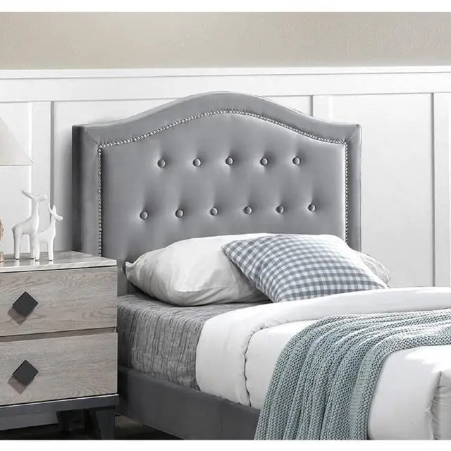 Alt view image 5 of 7 - European Style 1Pc Twin Size Bed Button Tufted Headboard Gray Finish Bedroom Furniture
