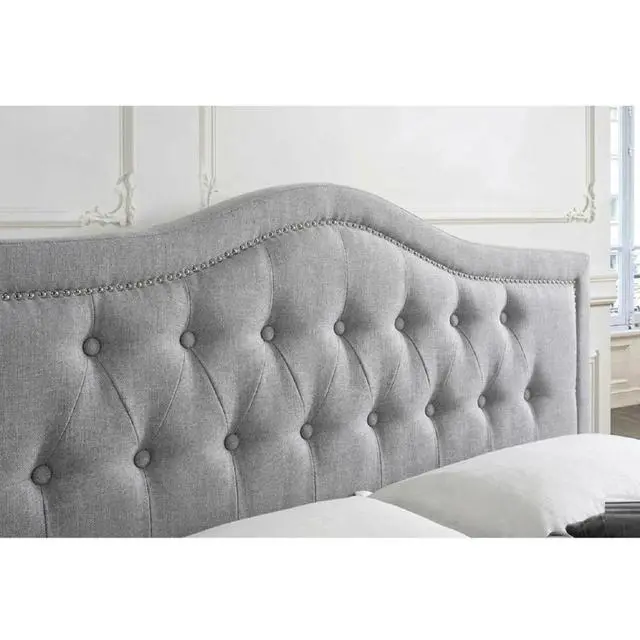 Alt view image 5 of 6 - European Style 1Pc Queen Size Bed Velvet Fabric Button Tufted Headboard Gray Finish Bedroom Furniture
