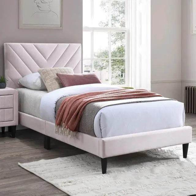 Alt view image 2 of 7 - 1Pc Twin Size Bed Adjustable Headboard Middle Support Legs Light Pink Finish Bedroom Furniture