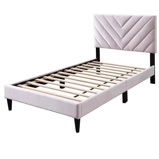 Alt view image 5 of 7 - 1Pc Twin Size Bed Adjustable Headboard Middle Support Legs Light Pink Finish Bedroom Furniture