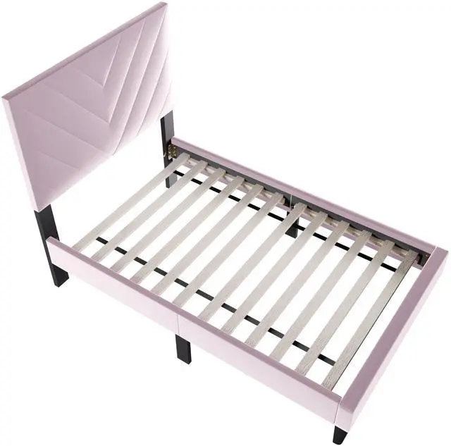 Main image of 1Pc Twin Size Bed Adjustable Headboard Middle Support Legs Light Pink Finish Bedroom Furniture