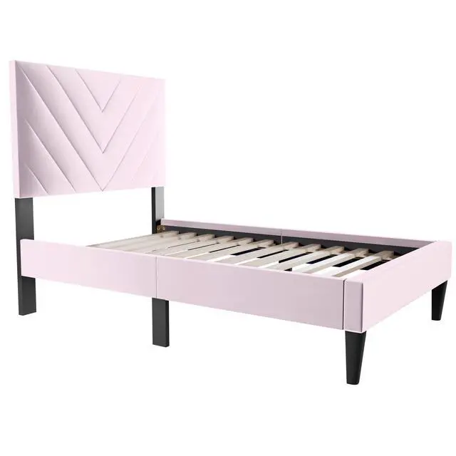 Alt view image 6 of 7 - 1Pc Twin Size Bed Adjustable Headboard Middle Support Legs Light Pink Finish Bedroom Furniture