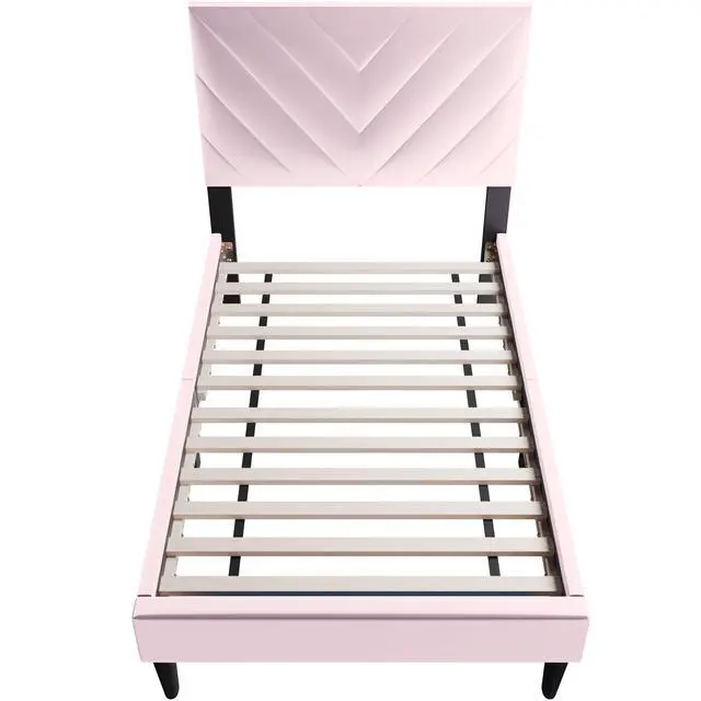 Alt view image 7 of 7 - 1Pc Twin Size Bed Adjustable Headboard Middle Support Legs Light Pink Finish Bedroom Furniture