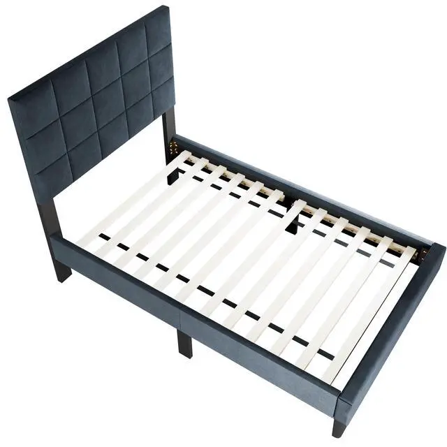 Alt view image 7 of 7 - Luxurious Bed 1Pc Full Size Biscuit Tufting And Adjustable Headboard Charcoal Finish Bedroom Furniture