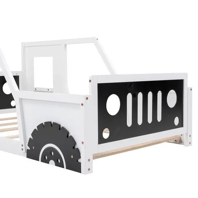 Alt view image 7 of 7 - Twin Size Classic Car-Shaped Platform Bed With Wheels,White