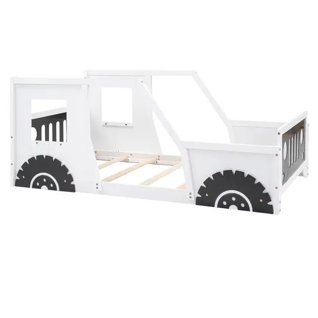 Alt view image 6 of 7 - Twin Size Classic Car-Shaped Platform Bed With Wheels,White