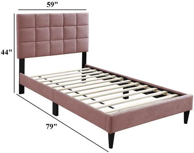 Alt view image 3 of 7 - Pink Finish Luxurious Full Size Bed 1Pc Biscuit Tufted Adjustable Headboard Middle Legs Support Bedroom Furniture